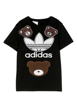 Adidas X Iconic T-shirt Nera con Patch Teddy Bear e Logo con Perle