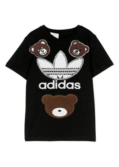Adidas X Iconic T-shirt Nera con Patch Teddy Bear e Logo con Perle