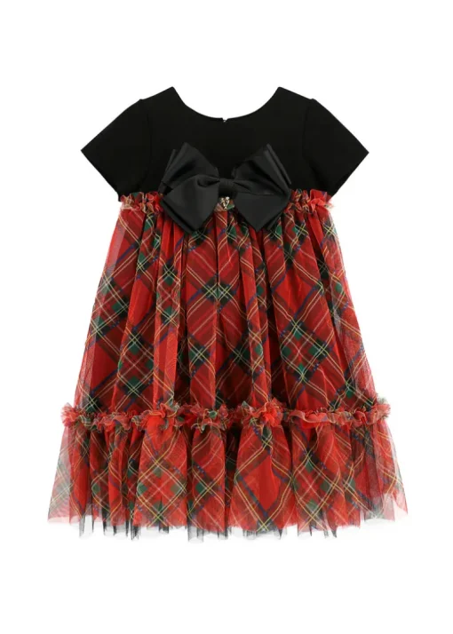 Angel's Face Abito Nero/Scozzese in Tulle per Bambine