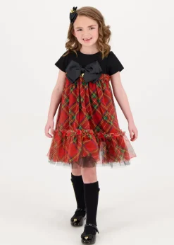 Angel's Face Abito Nero/Scozzese in Tulle per Bambine