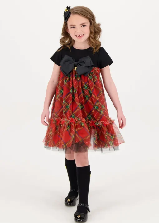 Angel's Face Abito Nero/Scozzese in Tulle per Bambine