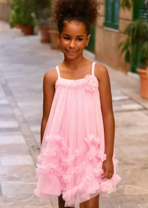Angel's Face Abito Rosa in Tulle Zig Zag per Bambine