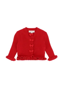 Angel's Face Cardigan Rosso con Fiocchi per Neonate