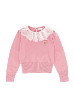 Angel's Face Maglioncino Rosa con Girocollo in Pizzo per Bambine