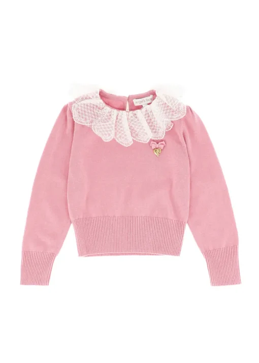 Angel's Face Maglioncino Rosa con Girocollo in Pizzo per Bambine
