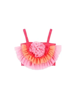 Angel's Face Top Fucsia con Tulle Rosetta per Bambine
