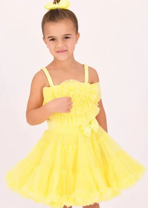 Angel's Face Top Giallo con Tulle Rosetta per Bambine