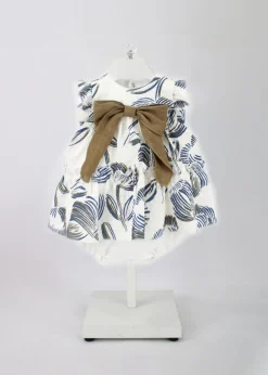 Barcellino Abito con Culotta Fantasia Bianco/Blu per Neonate