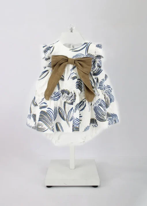 Barcellino Abito con Culotta Fantasia Bianco/Blu per Neonate