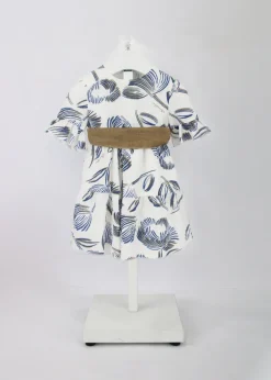 Barcellino Abito Fantasia Bianco/Blu con Fascia per Neonate