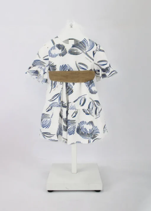 Barcellino Abito Fantasia Bianco/Blu con Fascia per Neonate