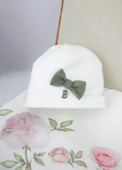 Barcellino Cappellino Bianco con Fiocco per Neonate