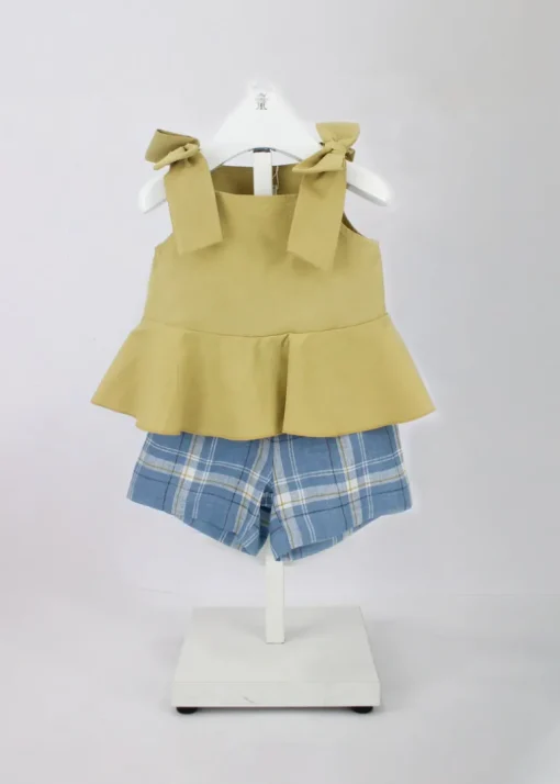 Barcellino Top Senape con Fiocchi con Shorts Blu per Neonate