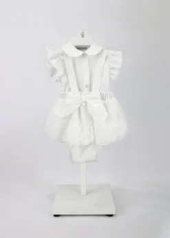 Barcellino T-shirt con Salopette con Fiocco Panna per Neonate