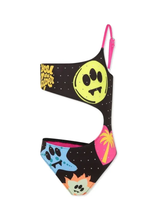 Barrow Kids Costume Monokini Nero con Stampa per Bambine