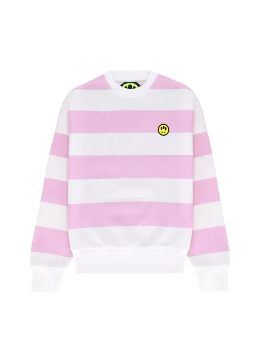 Barrow Kids Felpa a Righe Bianco/Rosa con Stampa per Bambine