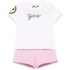 Barrow Kids T-shirt Bianca con Stampa Retro con Shorts Rosa per Neonate