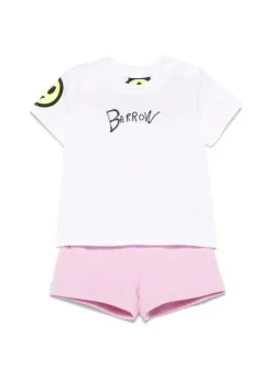 Barrow Kids T-shirt Bianca con Stampa Retro con Shorts Rosa per Neonate