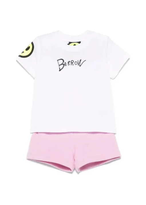Barrow Kids T-shirt Bianca con Stampa Retro con Shorts Rosa per Neonate