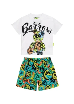 Barrow Kids T-shirt Bianca con Stampa con Shorts Multicolor per Neonati