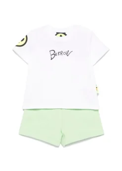 Barrow Kids T-shirt Bianca con Stampa Retro con Shorts Verdi per Neonati