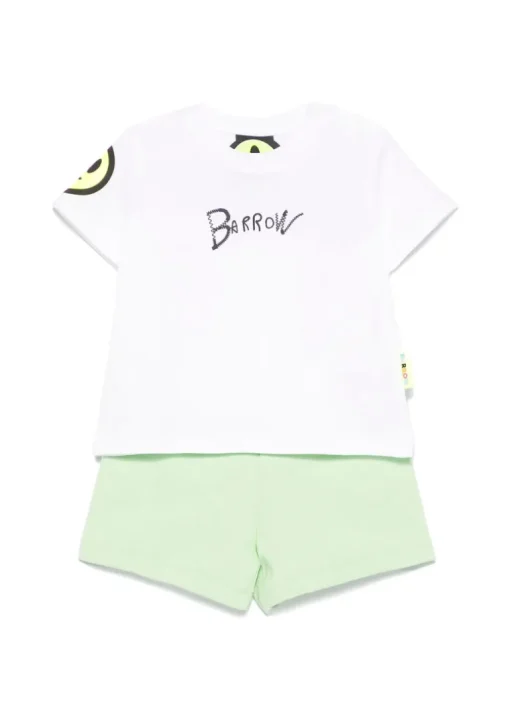 Barrow Kids T-shirt Bianca con Stampa Retro con Shorts Verdi per Neonati