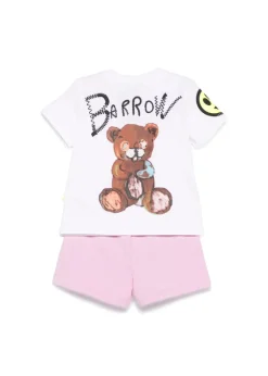 Barrow Kids T-shirt Bianca con Stampa Retro con Shorts Rosa per Neonate