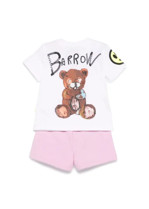 Barrow Kids T-shirt Bianca con Stampa Retro con Shorts Rosa per Neonate
