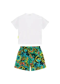 Barrow Kids T-shirt Bianca con Stampa con Shorts Multicolor per Neonati