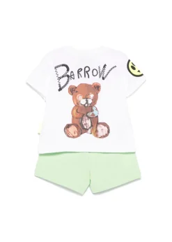 Barrow Kids T-shirt Bianca con Stampa Retro con Shorts Verdi per Neonati