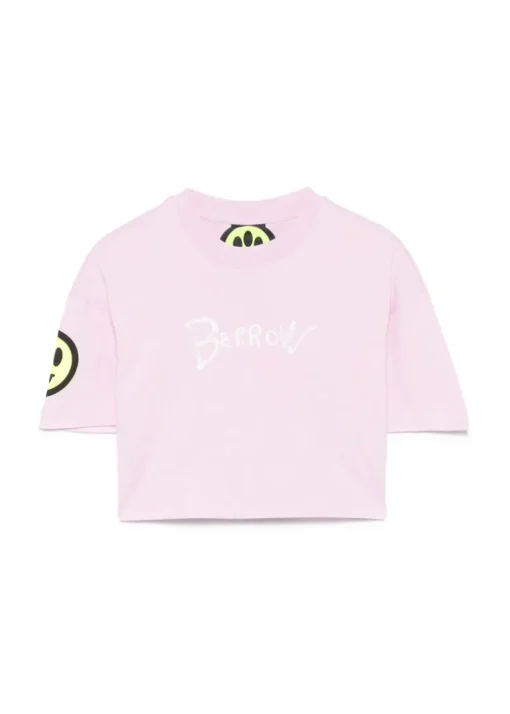 Barrow Kids T-shirt Crop Rosa con Stampa per Bambine