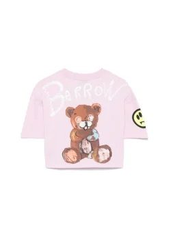 Barrow Kids T-shirt Crop Rosa con Stampa per Bambine