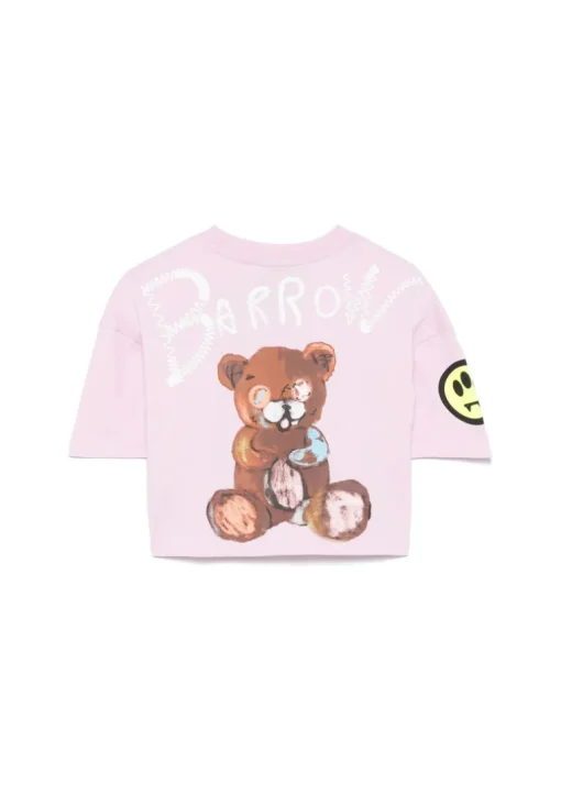 Barrow Kids T-shirt Crop Rosa con Stampa per Bambine