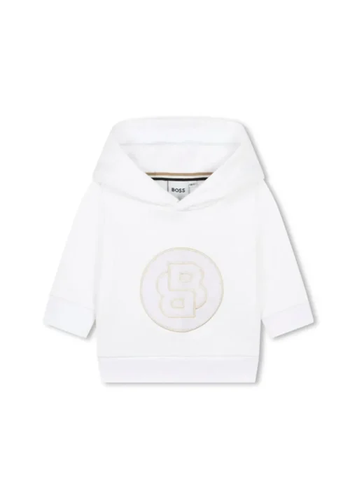 Boss Kids Felpa Bianca con Cappuccio con Patch B per Neonati