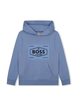Boss Kids Felpa Celeste con Cappuccio con Logo per Bambini