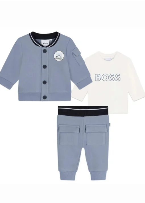 Boss Kids Felpa con Pantaloni Azzurri con T-shirt per Neonati