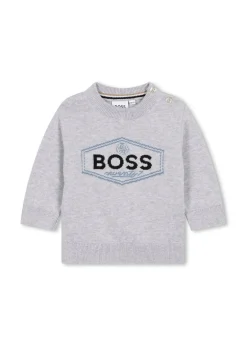 Boss Kids Maglioncino Grigio Girocollo con Logo per Neonati