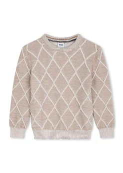 Boss Kids Maglione Sabbia Fantasia Rombi con Logo per Bambini