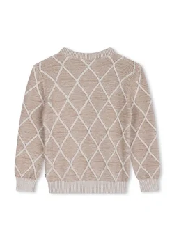 Boss Kids Maglione Sabbia Fantasia Rombi con Logo per Bambini