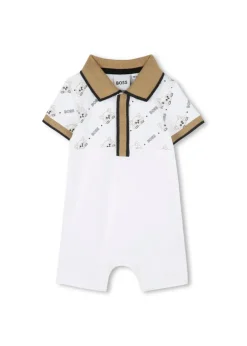 Boss Kids Pagliaccetto Bianco con Stampa Fox per Neonati