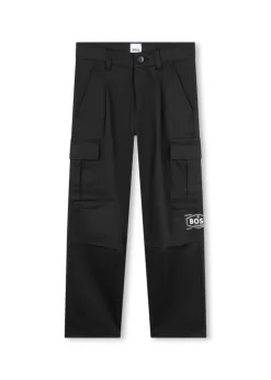 Boss Kids Pantaloni Neri Stile Cargo con Logo per Bambini