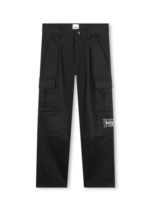 Boss Kids Pantaloni Neri Stile Cargo con Logo per Bambini