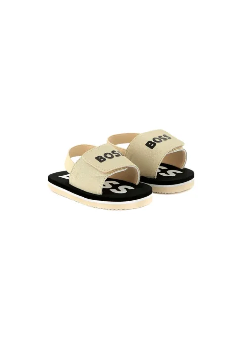 Boss Kids Sandali Beige Pull On con Logo per Neonati