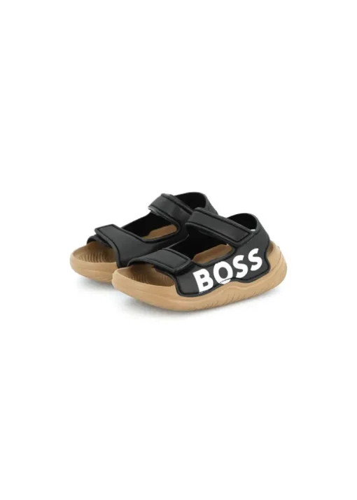 Boss Kids Sandali Neri con Logo per Neonati