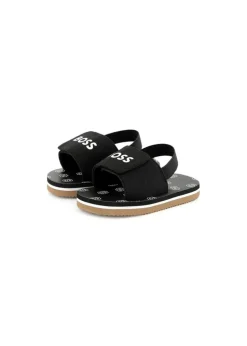 Boss Kids Sandali Neri Pull On con Logo Neonati