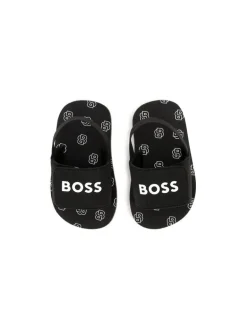 Boss Kids Sandali Neri Pull On con Logo Neonati