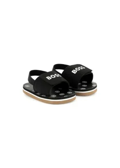 Boss Kids Sandali Neri Pull On con Logo Neonati