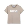 Boss Kids T-shirt Beige con Stampa per Neonati