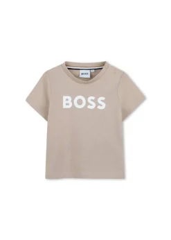 Boss Kids T-shirt Beige con Stampa per Neonati