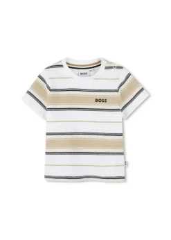 Boss Kids T-shirt Bianca a Righe per Neonati